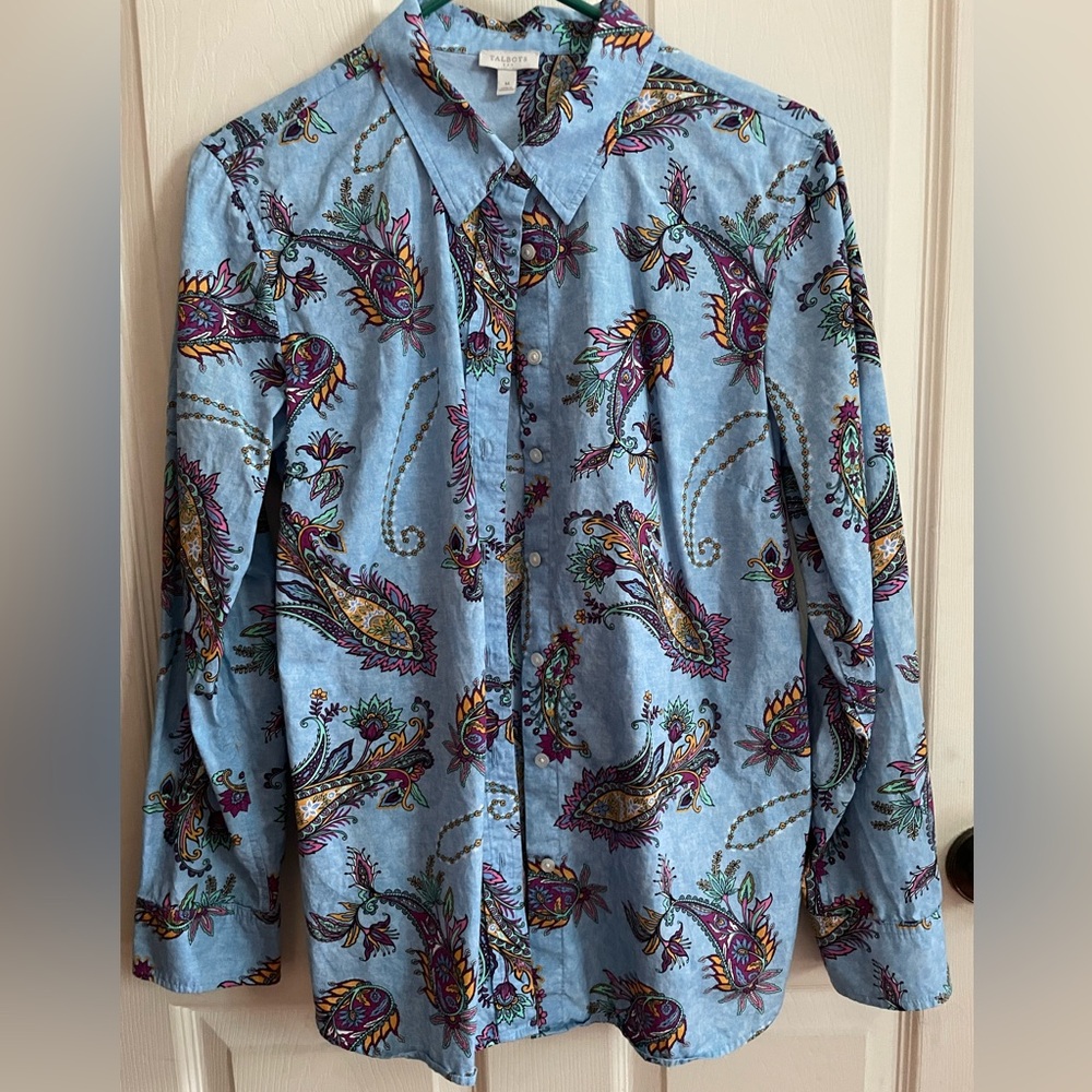 Talbots Lady’s Blue Paisley Button Down Shirt